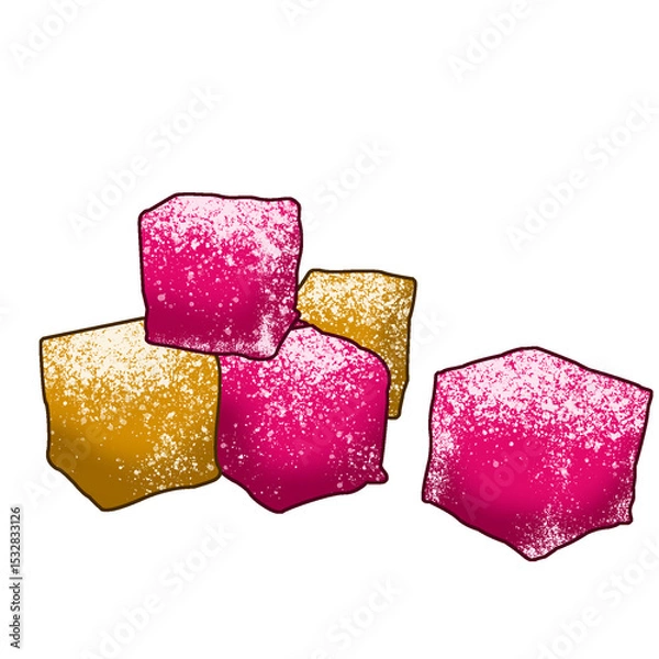Obraz Displaying cluster of speckled candy cubes in 3D render style with transparent background