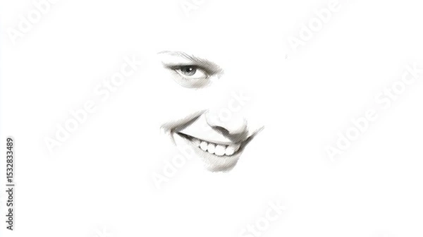 Fototapeta Mysterious Smile: A Monochromatic Portrait