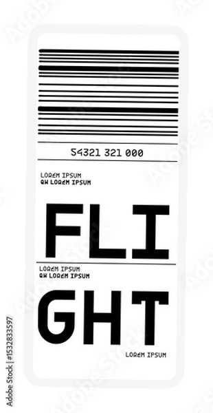 Obraz Boarding pass is being shown on phone mockup, barcode lines, text blocks, transparent background