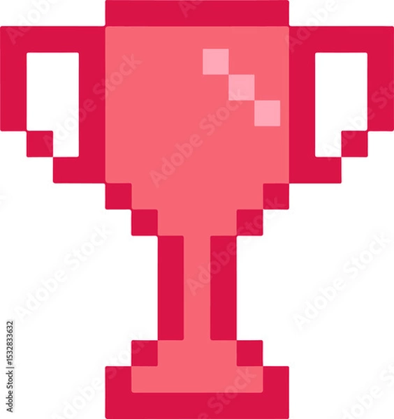 Fototapeta Pixel art trophy cup is shining in red and pink, jagged edges, transparent background, copy space