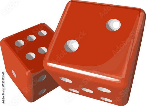 Obraz Two glossy red dice are floating in 3D illustration on transparent background, showing white pips