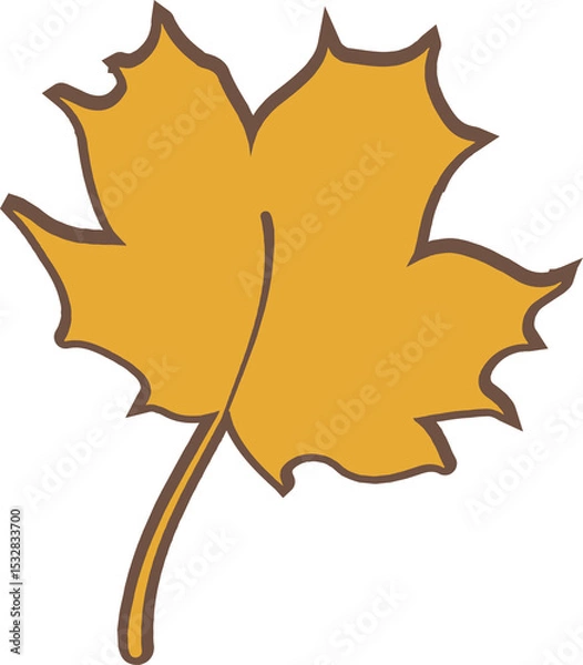 Fototapeta Stylized yellow maple leaf showing brown outline five lobes and curved stem on transparent backdrop