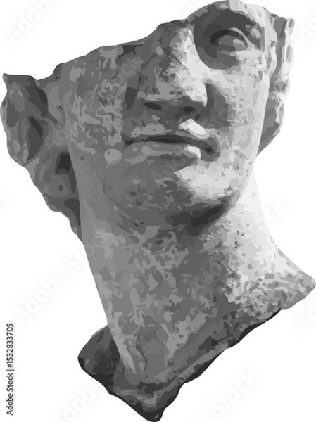 Obraz Displaying gray classical sculpture bust gazing upward with rough edges, transparent background