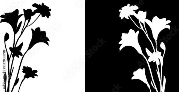 Fototapeta Elegant floral silhouettes with arch frames and flowing branches for modern design