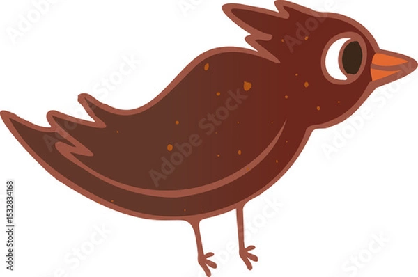 Obraz Brown bird is standing in vector art with orange outline, yellow speckles, transparent background