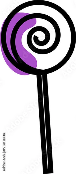 Obraz Showing vector flat lollipop candy swirling spiral on stick, purple accent, transparent background