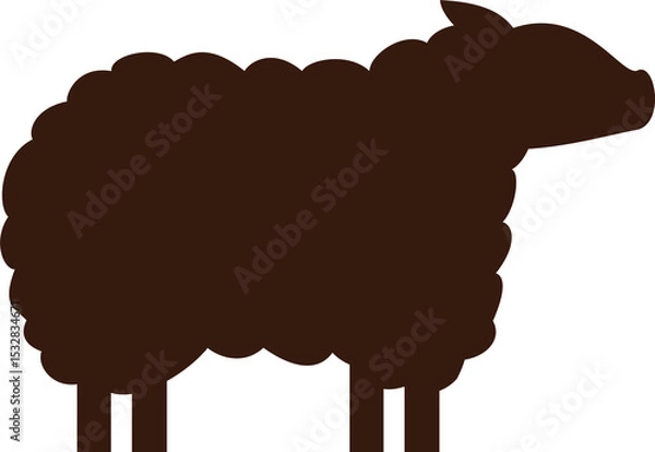 Fototapeta Dark brown sheep silhouette is standing on transparent background in flat design illustration
