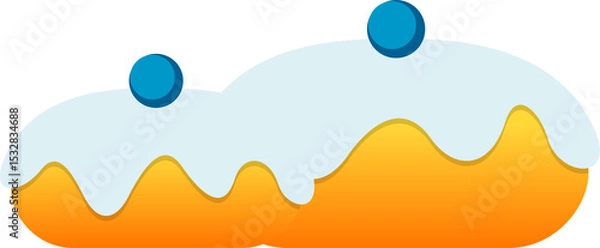 Fototapeta Flat-style hills are being shown on clear bg with gradient orange waves, blue drips and circles