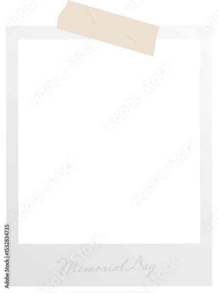 Obraz Flat design showing empty Polaroid frame, beige tape, cursive Memorial Day text, transparent layer