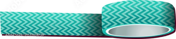Obraz Roll of teal and white chevron tape is curving into loops, flat design, transparent background