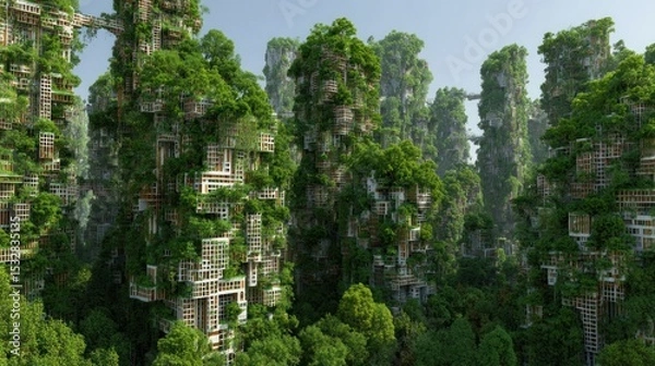Fototapeta Eco-City in the Clouds: A Futuristic Green Metropolis