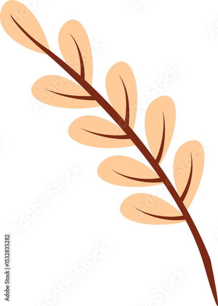 Obraz Flat vector art is showing abstract twig curving with peach oval leaves on transparent background