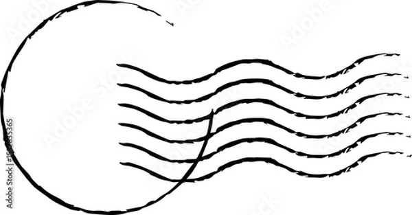 Obraz showing black sketch half circle with wavy lines forming postal cancellation on clear background