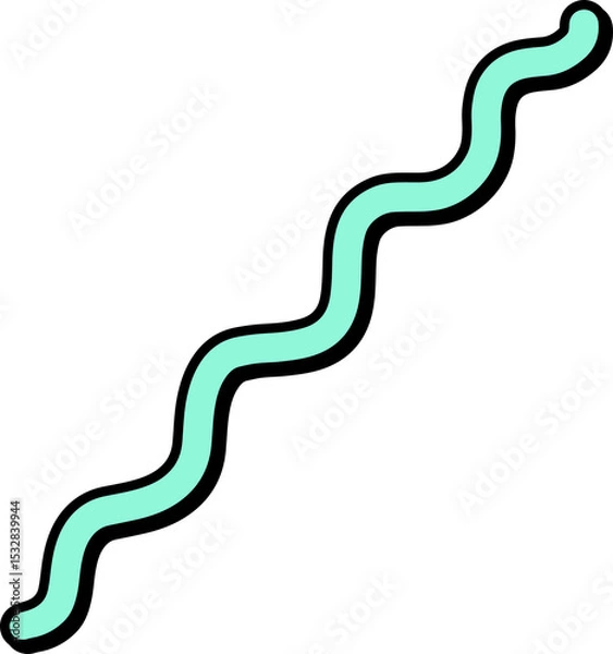 Fototapeta mint-green wavy line with black border is curving smoothly in transparent background, flat design