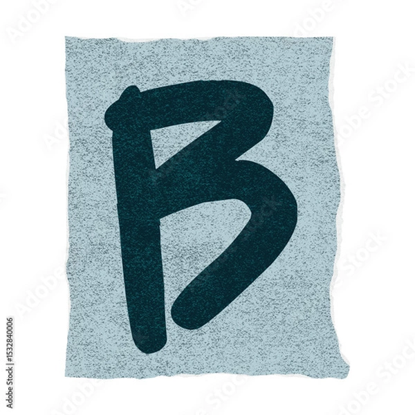 Fototapeta Flat design dark teal letter B is being shown on torn light blue paper, transparent background