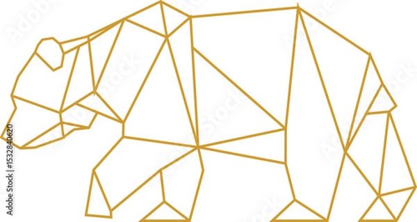 Obraz Polygonal bear silhouette is appearing in flat design with golden line art, transparent background