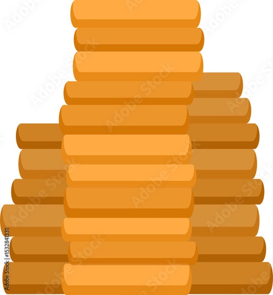 Fototapeta Gold bars are stacking in tiered pyramid layers in flat design on transparent background