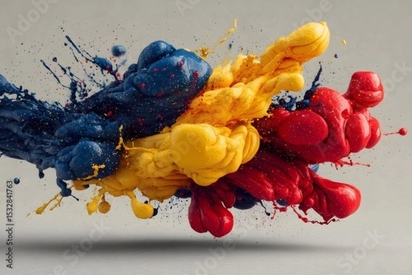 Obraz Vibrant paint splash of primary colors on transparent background