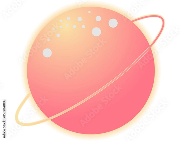 Fototapeta Stylized planet icon is glowing in flat with gradient orb, diagonal ring, transparent background