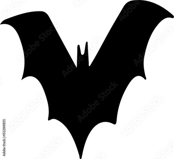 Fototapeta Flat bat silhouette vector is floating over transparent background, featuring scalloped wing edges