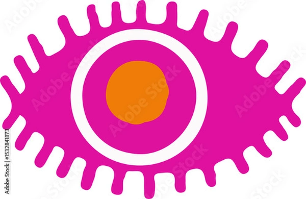 Fototapeta Showing spiked magenta eye in flat design with white ring and orange dot on transparent background