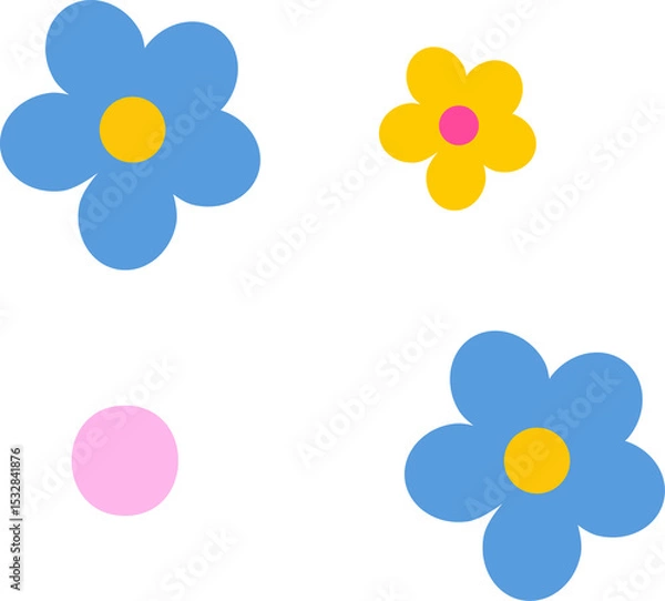 Obraz Set of flat vector floral shapes and pastel pink circle is floating over transparent background