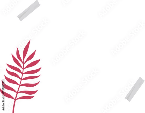 Obraz Flat design frame is showing white border with gray tape and pink leaf on transparent background