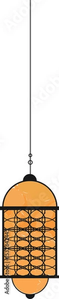 Obraz Hanging pendant light is glowing through geometric metal shade, flat design, transparent background