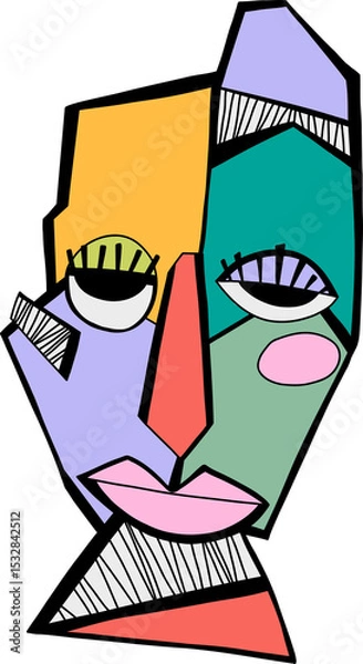 Obraz Displaying cubist face in vector art, pastel polygons and hatch shading on transparent background