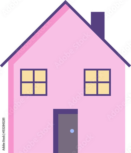 Fototapeta Stylized pink and purple house icon floating on transparent background in flat vector design