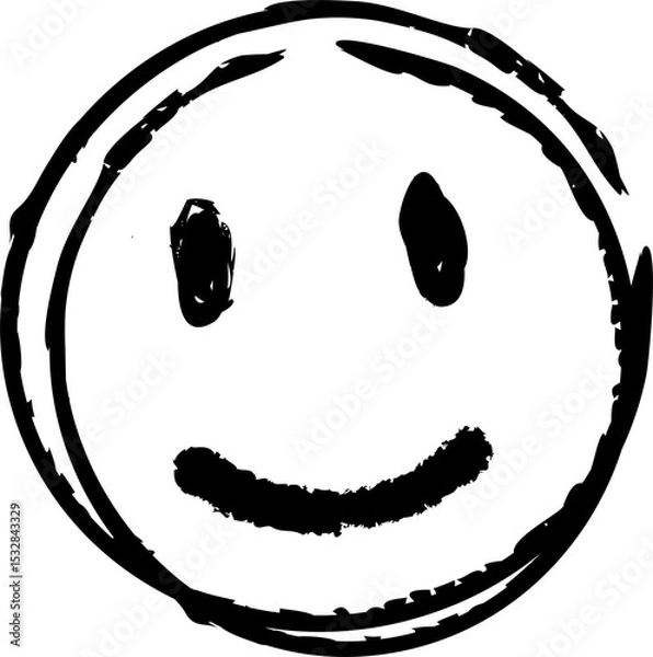 Obraz Hand-drawn smiley face doodle is floating on transparent background showing rough brush strokes