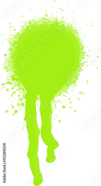 Obraz Lime green paint splash is floating on transparent flat-design backdrop with uneven burst and drips