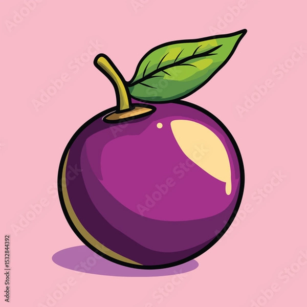Obraz Vibrant Purple Fruit with Single Green Leaf