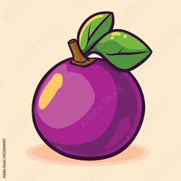 Obraz Vibrant Purple Fruit with Two Green Leaves