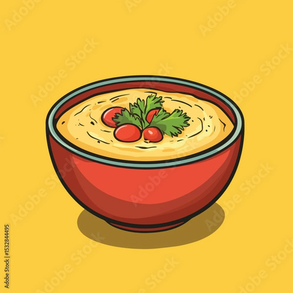 Obraz Vibrant Red Bowl of Creamy Hummus with Tomatoes and Cilantro