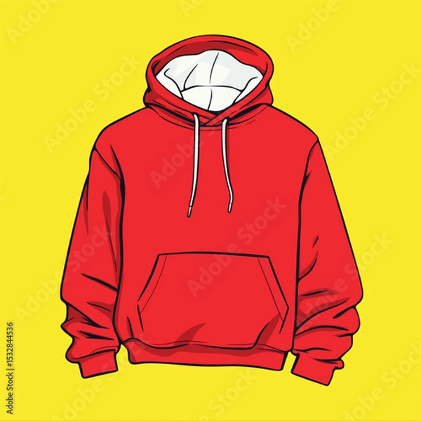 Obraz Vibrant Red Hoodie with White Interior and Drawstrings Front View