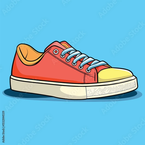 Obraz Vibrant Red Canvas Sneaker with Yellow Toe Cap and Blue Laces