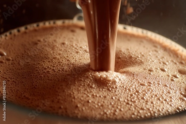 Fototapeta Chocolate milk being poured into glass with splash and bubbles