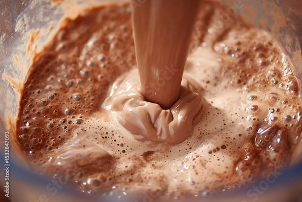 Fototapeta Closeup of thick creamy chocolate milkshake splash in motion with texture