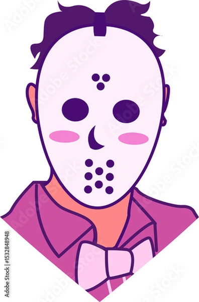 Obraz Person is wearing hockey mask and bow tie standing in transparent vector portrait with purple shirt