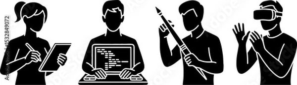 Fototapeta Technology Professionals Working Digital Tablet Coding Rocket VR Interaction