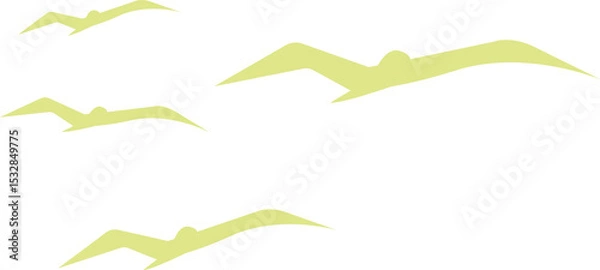 Fototapeta Simplified seagull silhouettes flying in flat style with angular wings on transparent backdrop