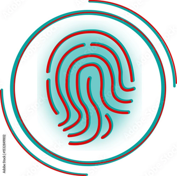 Obraz Fingerprint motif is showing in flat design on transparent canvas, featuring teal box and red rings