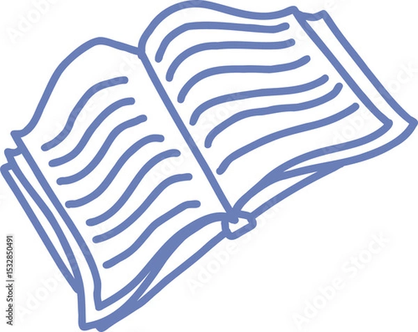 Obraz monochrome line-art open book illustration is floating on transparent canvas showing wavy line text