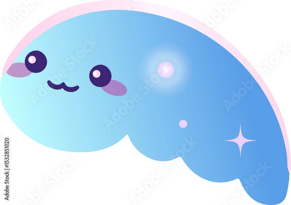 Obraz Cloud is floating kawaii face blue gradient pink outline orb dot sparkles on transparent background