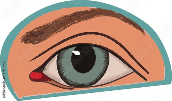 Fototapeta Flat stylized eye art is being shown on transparent background with green iris and teal outline