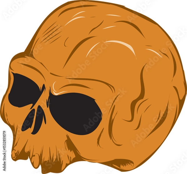 Obraz Flat stylized illustration showing orange skull on transparent background, featuring graphic cracks