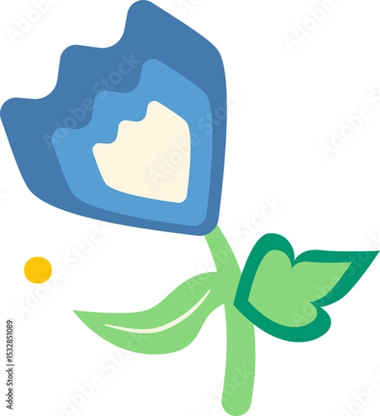 Fototapeta Flat vector flower is showing layered blue petals and yellow accent on transparent background