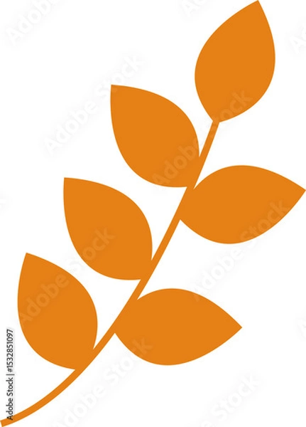 Fototapeta Orange botanical branch is displaying six oval leaves in flat vector style, transparent background