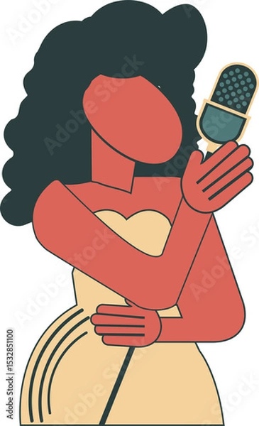 Fototapeta Flat design female singer performing with retro microphone on transparent background, copy space